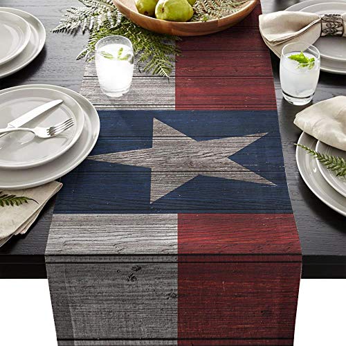 Cllym Texas Flag Vintage Wood Tischläufer Tischfahne Zuhause-Party Dekorative Tischdecke Tischläufer,46x183cm von Cllym