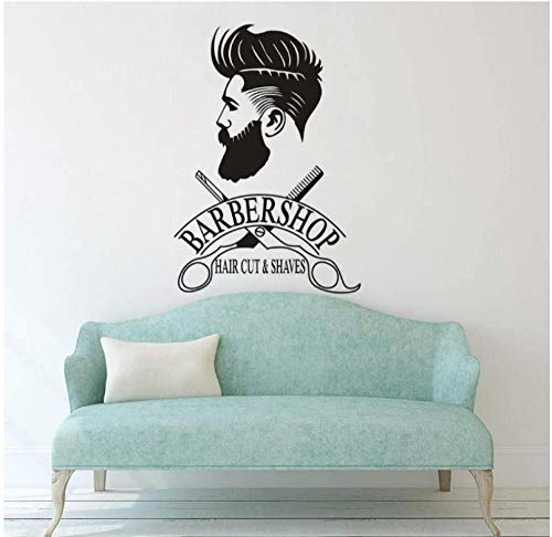 Barbershop Fenster Aufkleber Hipster Mann Wandaufkleber Friseur Schere Wand Rasur und Haarschnitt Zeichen Fenster Wand Poster 40X57Cm von ClockGH