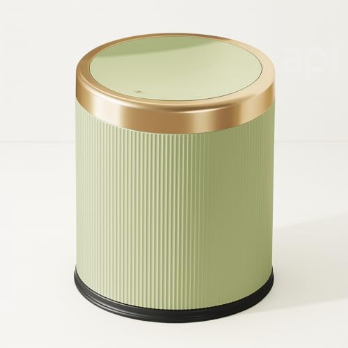 12L Kleiner Abfalleimer mit Klickdeckel - Inklusive gratis 50 Müllbeutel - Stilvoller Abfalleimer für Wohnzimmer, Küche, Bad & Offic (Grün und Gold) von ClockUniverse