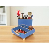 Blauer Holz Schreibtisch-Organizer, Handgefertigte Schreibtisch-Ablage von ClockWoodStudio
