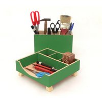 Grünes Schreibtisch Organizer Set Aus Holz Büro Accessoires, Stiftehalter von ClockWoodStudio