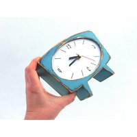 Handgemachte Türkis Schreibtischuhr Umweltfreundliche Bürodekoration von ClockWoodStudio