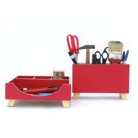 Red Wood Schreibtisch Organizer Set Tabletop Büro Accessoires von ClockWoodStudio