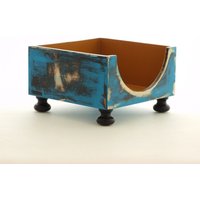 Rustikaler Serviettenhalter Aus Holz in Blau & Senfgelb von ClockWoodStudio