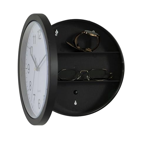 Schwarze Wanduhr mit Tür zur Aufbewahrung geheimes Innenfach, versteckter Safe zur Aufbewahrung von Wertsachen von Clockswise