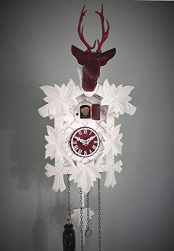 Moderne Kuckucksuhr Design Quarz Uhr Hirschkopf Kukuksuhr weiß rot Cuckoo Clock von Clockvilla