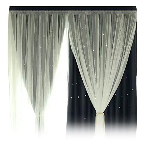 Sheer Curtain Tulle Window Transparent Voile Drape 1 Panel 200cmx100cm Precision Thickened Star Curtain Hollowed Out Star Shade Curtain Double Screen Basic Drapes for Bedroom Living Room von Clode