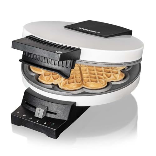 Cloer 181 Waffeleisen für eine Herzwaffel, 930 W, Waffelgröße 16 cm, schwere Backplatten, optische und akustische Fertigmeldung, Metall, weiß von Cloer