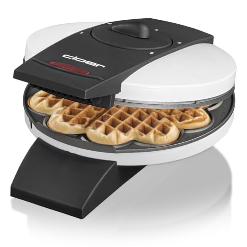 Cloer 1621 Waffeleisen für klassische Herzwaffeln, 930 W, Waffelgröße 15,5 cm, stufenlos wählbarer Bräunungsgrad, weiß, Metall von Cloer