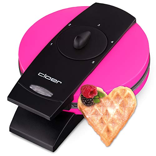 Cloer 1627-11 Waffeleisen für klassische Herzwaffeln, 930 W, Waffelgröße 15,5 cm, stufenlos wählbarer Bräunungsgrad, Pink von Cloer