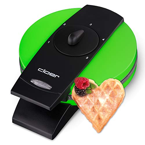 Cloer 1627-14 Waffeleisen für klassische Herzwaffeln, 930 W, Waffelgröße 15,5 cm, stufenlos wählbarer Bräunungsgrad, Grün von Cloer