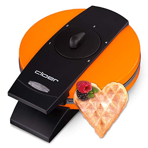 Cloer 1627-15 Waffeleisen für klassische Herzwaffeln, 930 W, Waffelgröße 15,5 cm, stufenlos wählbarer Bräunungsgrad, Orange von Cloer