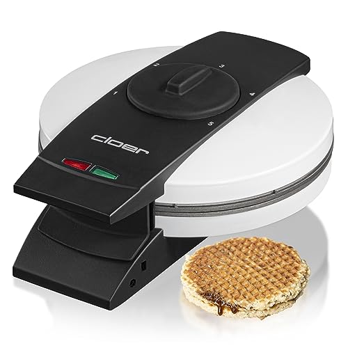 Cloer 1641S Stroopwaffeleisen für holländische Stroopwaffeln, 850 W, Waffelkaliber 14,5 cm, Backampel, stufenlos wählbarer Bräunungsgrad, weiß von Cloer