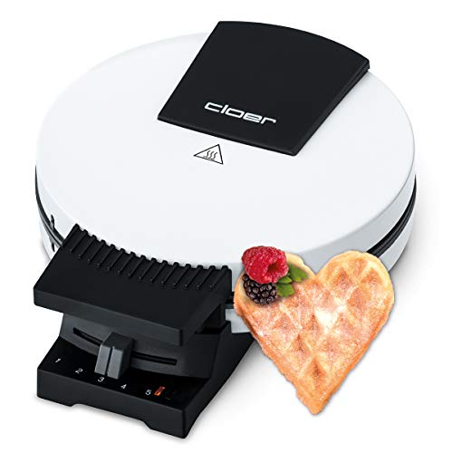 Cloer 171 Waffeleisen für eine Herzwaffel, 930 W, Waffelgröße 16 cm, Backampel, Antihaftbeschichtung, Metall, Weiß von Cloer