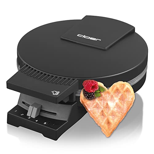 Cloer 180 Waffeleisen für eine Herzwaffel, 930 W, Waffelgröße 16 cm, schwere Backplatten, optische und akustische Fertigmeldung, Metall, schwarz von Cloer