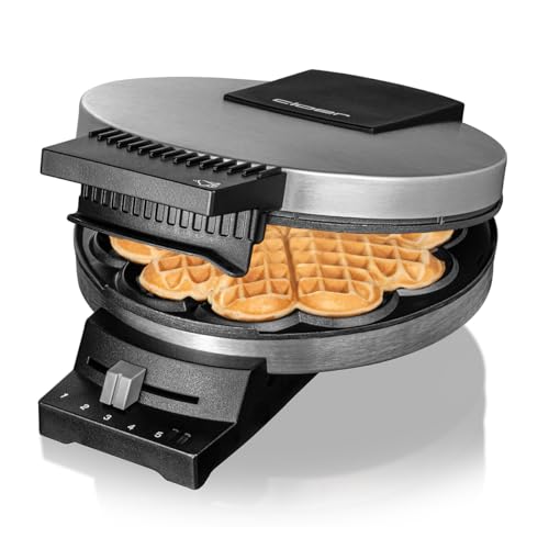 Cloer 189 Waffeleisen für eine Herzwaffel, Doppelbeschichtung, 930 W, Waffelgröße 16 cm, schwere Backplatten, optische und akustische Fertigmeldung, Edelstahl von Cloer