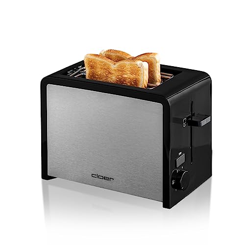 Cloer 3210 Toaster, 825 W, für 2 Toastscheiben, integrierter Brötchenaufsatz, Nachhebevorrichtung, Krümelschublade, wärmeisoliert, Edelstahl, Schwarz von Cloer