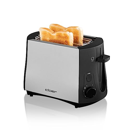 Cloer 3410 Toaster, 825 W, für 2 Toastscheiben, integrierter Brötchenaufsatz, Nachhebevorrichtung, Krümelschublade, mattiertes wärmeisoliertes Metallgehäuse von Cloer