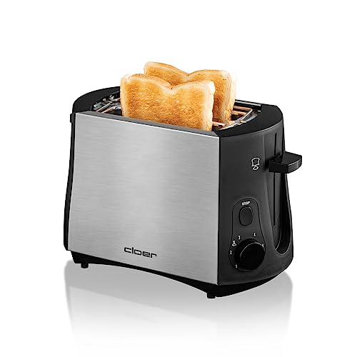 Cloer 3419 Toaster für 2 Toastscheiben, 825 W, integrierter Brötchenaufsatz, Nachhebevorrichtung, Krümelschublade, wärmeisoliertes Edelstahlgehäuse, Schwarz, Edelstahl von Cloer