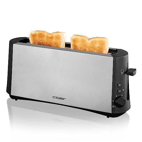 Cloer 3810 Langschlitztoaster, 880 W für 2 Toastscheiben mit "Graubrot-Funktion" zum Toasten von verschiedenen Brotsorten, Brötchenaufsatz, Edelstahlgehäuse von Cloer