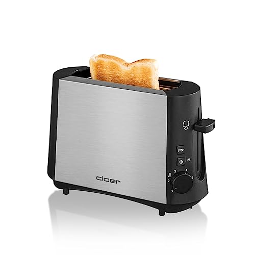 Cloer 3890 Single-Toaster, Minitoaster für 1 Toastscheibe, 600 W, Auftau-Funktion, Krümelschublade, Nachhebevorrichtung, mattiertes wärmeisoliertes Edelstahlgehäuse von Cloer