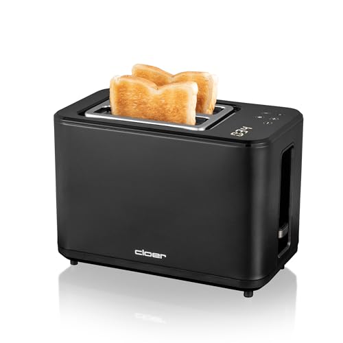 Cloer 3930 Digitaler Toaster für 2 Scheiben, Touch-Funktion, 750-900 W, Restzeitanzeige, Auftaufunktion, Wiederaufwärmfunktion, Brötchenaufsatz, 7 Bräunungsstufen, Krümelschublade, schwarz von Cloer