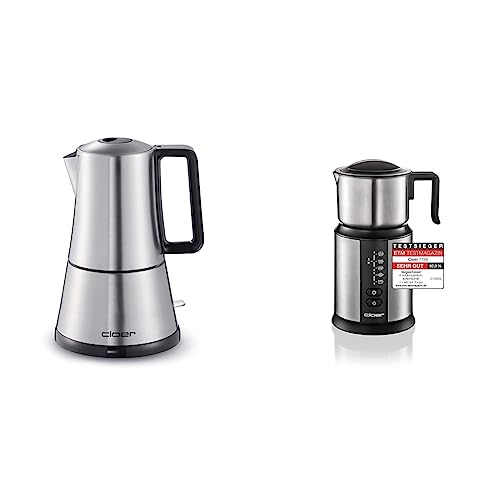 Cloer 5928 Espressokocher elektrisch, 3-6 Tassen 7789 Induktions-Milchaufschäumer, für bis zu 450 ml, kalter oder warmer Milchschaum, heiße Schokolade, verschiedene Programme wählbar von Cloer