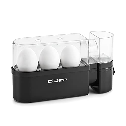 Cloer 6020 Eierkocher, bis zu 3 Eier, herausnehmbarer Eierträger, Servierfunktion, 300 Watt, Kunststoff, Schwarz von Cloer