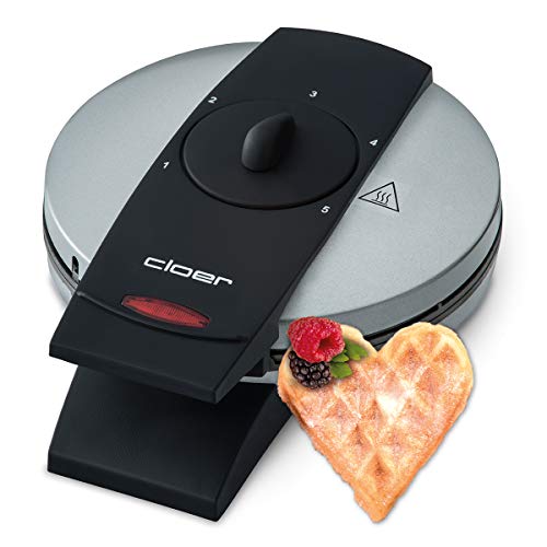 Cloer 1629 Waffeleisen für klassische Herzwaffeln, 930 W, Waffelgröße 15,5 cm, stufenlos wählbarer Bräunungsgrad, Metall von Cloer