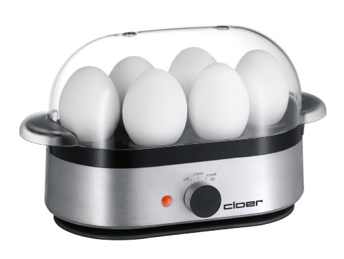 Cloer 6099 Eierkocher mit akustischer Fertigmeldung / 400 W / für 6 Eier / Einsätze für pochierte Eier / antihaftbeschichtete Heizplatte / Aluminiumgehäuse von Cloer