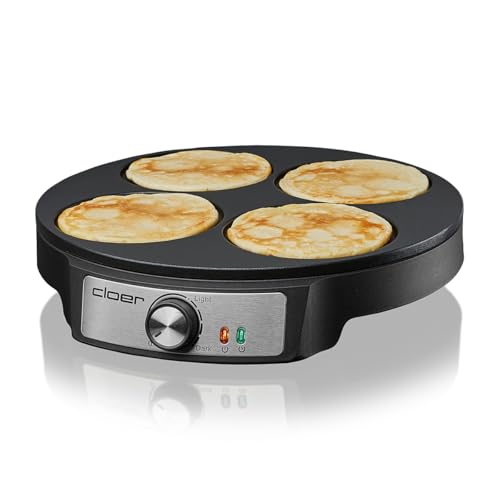 Cloer 6625 Pancake Maker, Mini Pancakes, für 4 kleine Pfannkuchen je 11 cm Ø, 1200 W, Antihaftbeschichtung, inkl. Pfannkuchen-Wender, schwarz Cloer 6625 Pancake Maker, Mini Pancakes, für 4 kleine Pfannkuchen je 11 cm Ø, 1200 W, Antihaftbeschichtung, inkl. Pfannkuchen-Wender, schwarz von Cloer