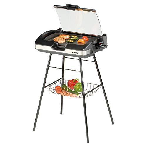 Cloer 6720 Barbecue-Grill mit Aluminium-Druckgussplatte, Antihaftbeschichtet, Glasdeckel, 2200 Watt, Grillfläche: 29 Barbecue-Grill, silber, schwarz von Cloer