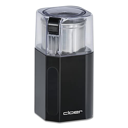 Cloer 7580 Elektrische Kaffee-und Gewürzmühle, 200 W, für Pesto, Nüsse und Getreide, bis zu 70 g Kaffeebohnen, abnehmbarer Edelstahlbehälter, schwarz, Kunststoff von Cloer