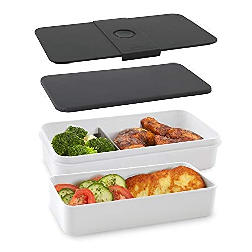 Cloer 800S1-1 Lunch Care System - Bento Box 5-teilig, XXL- Format 2100ml, unterteilbar mit auslaufsicherem Deckel, Lunchbox, Brotdose für Kinder und Erwachsene, Weiß von Cloer