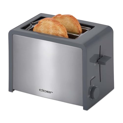 Cloer Toaster, 825 W, für 2 Toastscheiben, integrierter Brötchenaufsatz, Nachhebevorrichtung, Krümelschublade, wärmeisoliert, Edelstahl, Dunkelgrau von Cloer