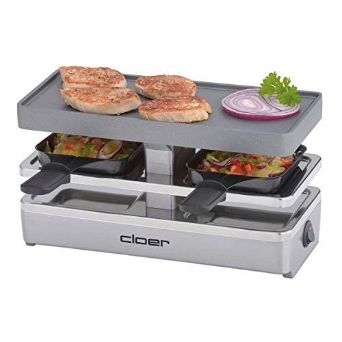 Cloer 6495 Mini Raclettegrill / 400 W / 2 Pfännchen mit wärmeisolierten Griffen / Unbeheizter "Parkplatz" für leere Pfännchen von Cloer