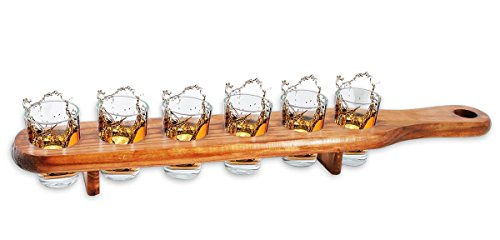 6 Shooter Gläser mit Servierlatte aus Holz - 45 cm - Cooles Party und Kneipen Gadget von Close Up