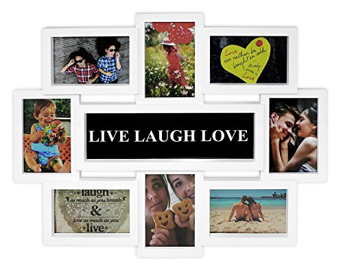 Close Up® 3D Fotorahmen LIVE Laugh Love für 8 Fotos- Qualität Collage Bilderrahmen - ca. 56 x 44 x 2 cm - weiß von Close Up