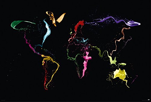 Close Up® Thrown Paint World Map von Michael Tompsett/Effekt Lack Weltkarte/Reliefdruck, Poster / 91,5 cm x 61 cm von Close Up