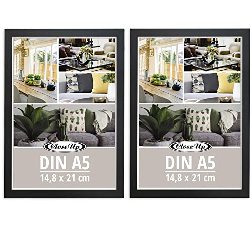 Close Up Bilderrahmen 2er Set DIN A5 (14,8 x 21 cm) | Holzdekor (MDF) schwarz mit Rückwand und Aufsteller | PVC-Scheibe (unzerbrechlich) Profilbreite 15 mm von Close Up