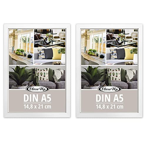 Close Up Bilderrahmen 2er Set DIN A5 (14,8 x 21 cm) | Holzdekor (MDF) weiÃŸ mit Rückwand und Aufsteller | PVC-Scheibe (unzerbrechlich) Profilbreite 15 mm von Close Up