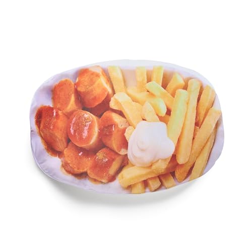 United Labels Currywurst & Pommes Kissen, Kopfkissen 50x30 cm, Sofakissen in Pommesschalen-Optik, Dekokissen, lustiges Geschenk für Kinder und Erwachsene von United Labels