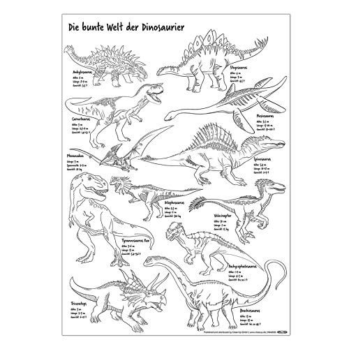 Close Up Dinosaurier Poster zum Ausmalen mit Dinosaurier Namen A3 (29,7 cm x 42,0 cm) | Kinderzimmer Klassenzimmer Premium Plakat von Close Up