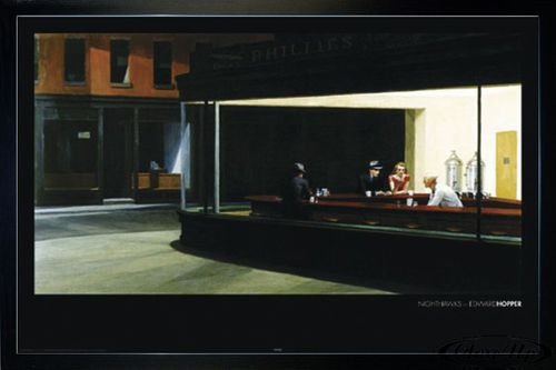 Close Up Edward Hopper Poster Nighthawks (96,5x66 cm) gerahmt in: Rahmen schwarz von Close Up