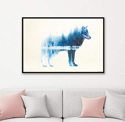 Close Up Forest Wolf Poster 91,5 x 61,0 cm | 170 gr.| Double Exposure | Premium Design Plakat von Close Up