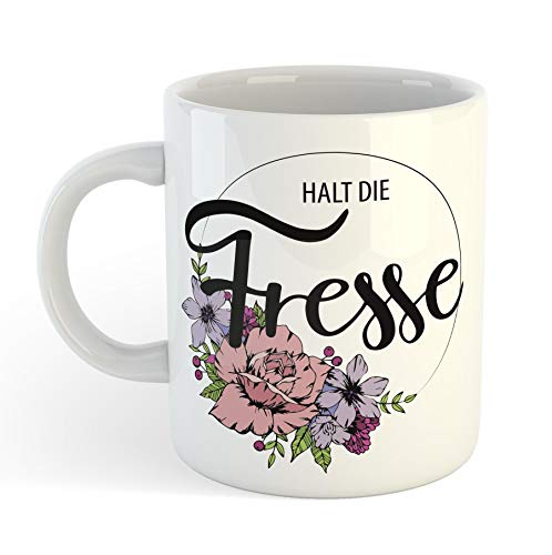 Close Up Halt die Fresse - Blumen Motiv - Lustige Fun Tasse - weiße Premium Kaffeetasse - 320 ml Z892525 von Close Up
