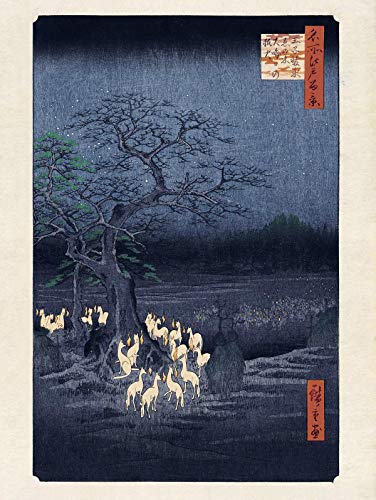 Close Up Hiroshige Kunstdruck Fox Fires on New Year's Eve at (60cm x 80cm) + Original tesa Powerstrips® (1 Pack/20 STK.) von Close Up