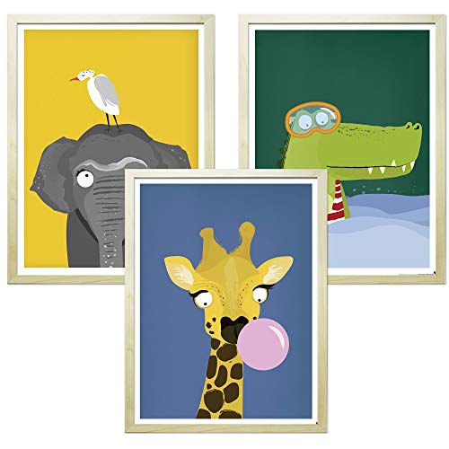 Close Up Kinderzimmer Poster Afrika 3er-Set gerahmt kieferfarben (30cm x 40cm) von Close Up