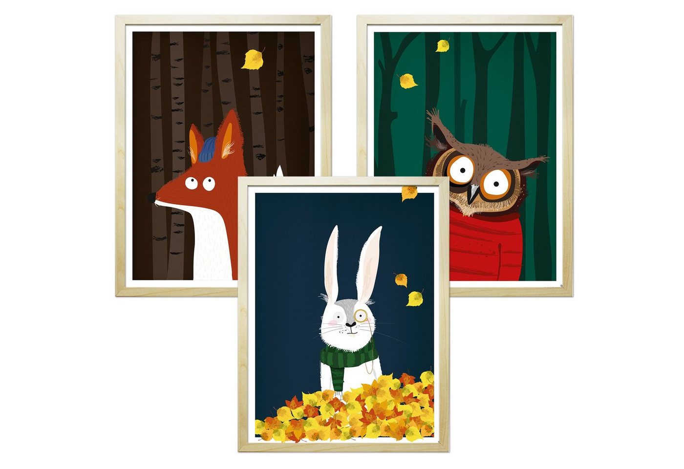 Close Up Kunstdruck Kinderzimmer Poster Wald 3er-Set gerahmt kieferfarben von Close Up