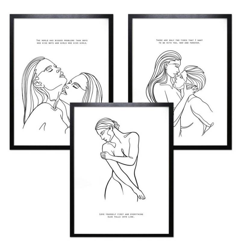 Close Up Kunstdruck LineArt Kunstdruck 3erSet Madeleine gerahmt schwarz von Close Up